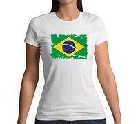 Brazil Grunge Style Flag - Womens Crewneck T-Shirt - White - Small