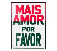 Brazil Lambe-Lambe Street Art Poster • Brazilian Portuguese Mais Amor Por Favor Premium Canvas Digital Print • Tropical Coastal Beach Decor Red-Dark-Green / 50x70 cm
