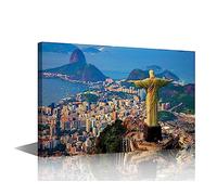 Brazil Large Wall Art for Living Room Aerial View of Christ Canvas Art Wall Decor Jesus Modern Office Wall Art Christian Religion Paintings for Bedroom Framed Art for Home Decorations - 24"Wx36"H