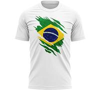 Brazil Mens T Shirt Torn Effect Brazilian Football Supporters Tee, XXL, White