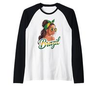 Brazil Messy Bun Girl Brazilian Roots Raglan Baseball Tee