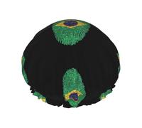 brazil Print Shower Cap for Women & Men - Reusable Double-Layer Bath Hair Cap with Elastic Strap L