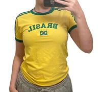Brazil Shirt Graphic Baby Tees for Women Y2k Crop Top Brasil Jersey Vintage Summer Crop Tops 2000s Clothing, Yellow, L