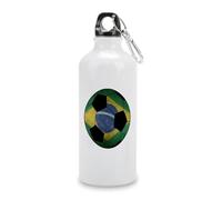 Brazil Soccer Ball with Brazilian Flag Aluminum Water Bottle White Portable Sports Drinks Bottles with Twist Cap and Hook 600ml