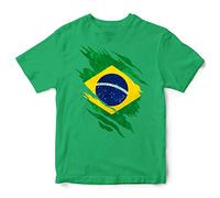 Brazil Torn Effect Kids T Shirt Boys Girls Football Supporters Brazilian Brasil Tee, 3-4 Years, Irish Green