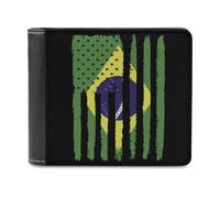 Brazil U.S.A Flag Bi-fold Men's Wallets with 6 Card Slots Slim Travel Purse Leather Money Clip