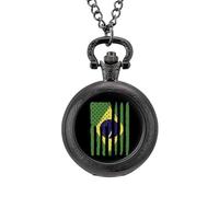 Brazil U.S.A Flag Men's Pocket & Fob Watches Analogue Display Quartz Watch with Chain for Birthday Christmas Father's Day Black-Style