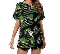 Brazil U.S.A Flag Stylish Women's Pyjama Sets Short Sleeve Tops & Shorts Loungewear Lounge Outfits M