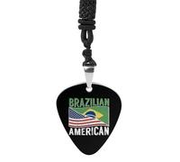 Brazil U.S.A Flag Vintage Pick Necklace Guitar Bass Pick Pendant &B Steel Music Jewelry for Music Lovers