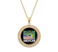 Brazil U.S.A Flag Women's Round Diamond Necklace Vintage Alloy Pendants Multicolored Sparkly Jewelry