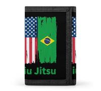 Brazil US Flag Jiu Jitsu Brazilian Funny Trifold Wallet RFID Blocking Front Pocket Wallets with ID Window Gifts for Men Women