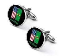 Brazil US Flag Jiu Jitsu Brazilian Mens Classic Cufflinks Custom Shirt Cuff Links Jewelry Accessories for Business Wedding 0.7" 0.8"