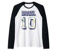Brazil World Cup Football Number 10 Retro Raglan Baseball Tee