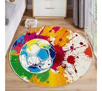 Brazil World Cup Round Rugs 120cm Non Slip Round Area Rug Short Pile Football Match Circle Carpet Washable Soft Floor Mat Rugs for Living Room, Bedroom, Lounge, Multicolor