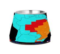 Brazil Zoned Map W/Multinational Flags Raised Pets Water Bowl with Stand Stainless Steel Pets Basic Bowls for Medium Dogs Whisker Friendly