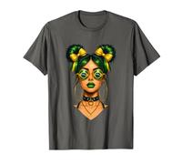 Brazilian Afro Black Woman Brazil Flag Girl Messy Bun Latina T-Shirt
