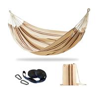 Brazilian Double Hammock with Tree Straps, Extra Large, 450 lbs Capacity | Soft Woven Cotton Fabric, 94.5 × 63 in, 2-Person Hammock with Carry Bag for Backyard, Patio, Outdoor, Beige Brown Stripe