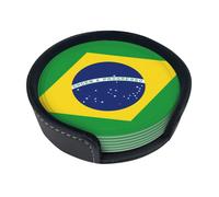Brazilian Flag 6 Piece Leather Coaster Set, Perfect Housewarming Hostess Gift, Protects Furniture from Water Damage and Scratch Damage one Size