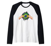 Brazilian Flag Ripped Chest Patriotic Raglan Baseball Tee