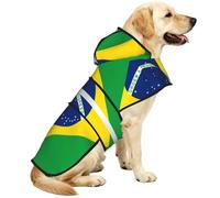 Brazilian Flag Waterproof Dog Raincoat And Rain Jacket For Small Medium Large Dogs With Reflective Stripes And Adjustable Belly Strap