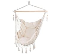 BRAZILIAN HAMMOCK CHAIR MIAMI WITH FRINGE 130X100CM + 2 PILLOWS 40X40CM BEIGE