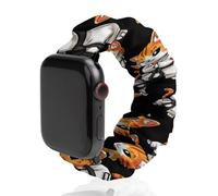 Brazilian Jiu Jitsu Black Belt Cute Cat Replacement Watchband Cute Printed Watch Strap Elastic Solo Loop Bands Compatible for Apple Watch 42mm/44mm