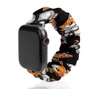 Brazilian Jiu Jitsu Black Belt Cute Cat Replacement Watchband Cute Printed Watch Strap Elastic Solo Loop Bands Compatible for Apple Watch 42mm/44mm