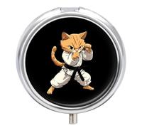 Brazilian Jiu Jitsu Fighting Cat Pill Box 3 Compartment Small Portable Medicine Case Pill Organizer for Pocket Purse