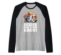 Brazilian Jiu Jitsu Jesus Has Your Back Funny Christian BJJ Raglan Baseball Tee