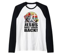 Brazilian Jiu Jitsu Jesus Has Your Back Funny Christian BJJ Raglan Baseball Tee