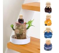 Brazilian Lucky Wood Baby Buddha Statues 4PCS Mini Lucky Bamboo Monk Figurine for Desktop Lucky Brazilian Wood Plant Little Buddha Decor for Indoor Office Home Plant Flower Series
