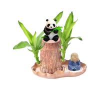 Brazilian Lucky Wood Plant, Mini Brazil Woods Plant Desktop Ornament, Brazilian Wood Potted with Cute Panda Little Person Sign Lucky Tabletop Ornament for Office Living Room Desktop Decor (D)