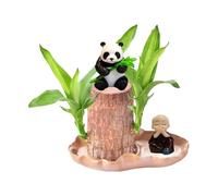Brazilian Lucky Wood Plant, Mini Brazil Woods Plant Desktop Ornament, Brazilian Wood Potted with Cute Panda Little Person Sign Lucky Tabletop Ornament for Office Living Room Desktop Decor (E)
