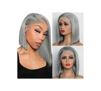 Brazilian Remy 13x4 Straight Silver Grey Colored Transparent Lace Front Wig Human Hair Short Bob Pixie Cut Frontal Wigs Glueless Daily Use(14inches)