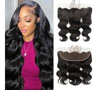 Brazilian Virgin Body Wave Human Hair 13X4 Lace Frontal 16Inch 100% Unprocessed Virgin Body Wave human hair Transparent Ear to Ear Lace Front Natural Black Color