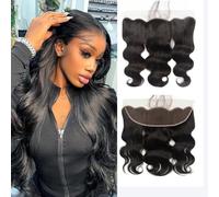 Brazilian Virgin Body Wave Human Hair Transparent 13x4 Lace Frontal 100% Unprocessed Virgin Body Wave human hair Ear to Ear HD Lace Front Natural Black Color (Body 13x4 lace frontal, 10Inch)
