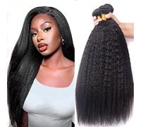 Brazilian Virgin Kinky Straight Human Hair 3 Bundles 100% Unprocessed Yaki Human Hair Weave Grade 9A Natural Black Color(16 18 20Inch, kinky straight bundles)
