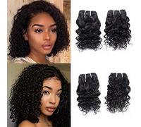 Brazilian Water Wave 4 Bundles 8 Inch 50g/pc For Women Wet And Wavy Human Hair Weave 10A Grade 100% Unprocessed Real Virgin Remy Natural Black Color