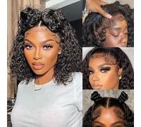 Brazilian Wig 13 x 4 Lace Frontal Wig Bob Jerry Curly Short Human Hair Wig Women's Natural Wig Human Hair for Women Natural Colour Bob Lace Wigs 10 Inches