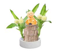 Brazilian Wooden Plant, Mini Brazil Lucky Wood, Brazilian Wood Plant with Monk Statues, Table Decoration, for Living Room, Balcony, Terrarium, Desk, Bedroom, Garden Area