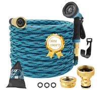 Brazzaiw Expandable Garden Hose with 10-Function Nozzle & Copper Alloy Fittings, Durable 3X Telescopic Watering System for Home, Car, and Garden (100FT)