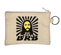 BRB Be Right Back Funny Jesus Graphic Key Chain Coin Purse Beige