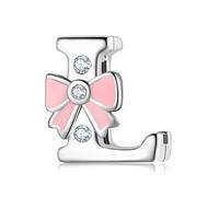 BRBRB Pink Bow Alphabet Charms 925 Sterling Silver Beads - Compatible with Pandora, Biagi, Troll & Chamilia Bracelets - DIY Jewelry Making Kit for Women, Halloween Gifts(L)