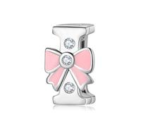 BRBRB Pink Bow Alphabet Charms 925 Sterling Silver Beads - Compatible with Pandora, Biagi, Troll & Chamilia Bracelets - DIY Jewelry Making Kit for Women, Halloween Gifts(I)