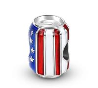 BRBRB S925 Sterling Silver DIY Beads Charms - USA Flag Star, Soda Can & Heart Pendants for Bracelets/Necklaces - Compatible with Pandora, Biagi, Troll & Chamilia(PC1723)