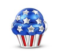 BRBRB S925 Sterling Silver DIY Beads Charms - USA Flag Star, Soda Can & Heart Pendants for Bracelets/Necklaces - Compatible with Pandora, Biagi, Troll & Chamilia(PC1718)