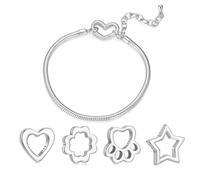 BRBRB S925 Sterling Silver DIY Charm Beads Set - Heart, Paw, Star & Clover Charms with Adjustable Bracelet | Compatible with Pandora, Biagi, Troll & Chamilia(Set)
