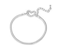 BRBRB S925 Sterling Silver DIY Charm Beads Set - Heart, Paw, Star & Clover Charms with Adjustable Bracelet | Compatible with Pandora, Biagi, Troll & Chamilia(Bracelet BSB213)