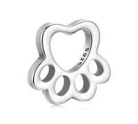 BRBRB S925 Sterling Silver DIY Charm Beads Set - Heart, Paw, Star & Clover Charms with Adjustable Bracelet | Compatible with Pandora, Biagi, Troll & Chamilia(Paw print BSC1139)
