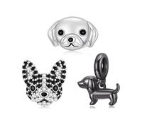 BRBRB S925 Sterling Silver Dog Beads Charms (Golden Retriever/Dachshund/Boston Terrier) with Black Gold Plating & Zircon Stones | Compatible with Pandora, Biagi, Troll & Chamilia Bracelets(3pcs)